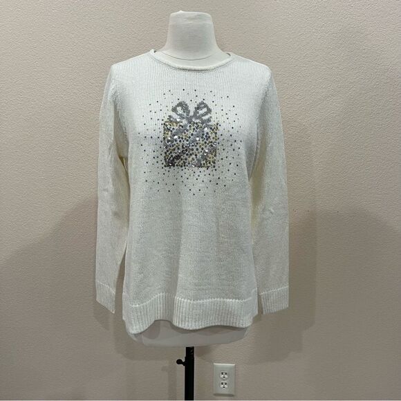 Croft & Barrow Christmas Metallic Sequin Present Shimmer Sweater Medium - Picture 4 of 14